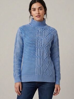 Tribal Jeans Cotton Cozy Light Blue Cable & Rib Turtleneck Sweater size m